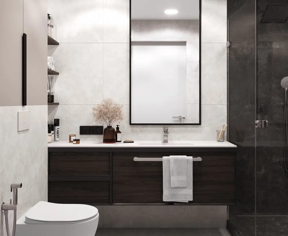 Tendencias en decoración de baños: tonos oscuros y mármol