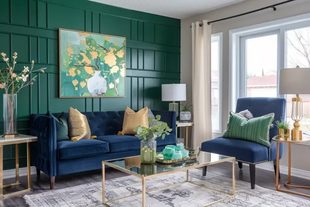 Decoración con colores profundos: verde esmeralda y azul profundo